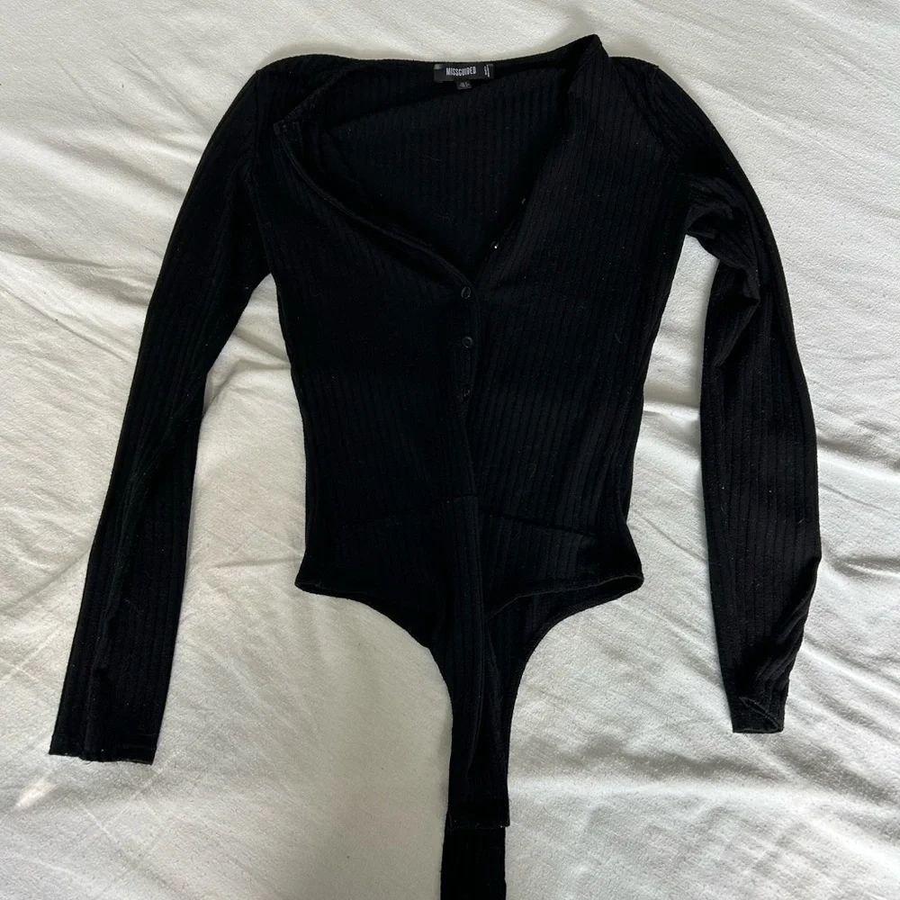 Black Button Down Long Sleeve Bodysuit - Picture 4 of 4